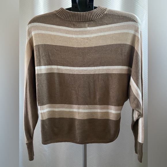 Magaschoni Women’s Striped Crewneck Sweater in Brown & Cream - Picture 2 of 3